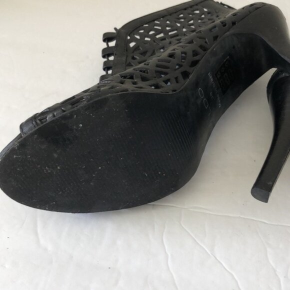 Aldo VTG Laser Cut Cage High Heel Shoes Open Toe Lacy Booties Black Sz. 39 - Picture 9 of 16